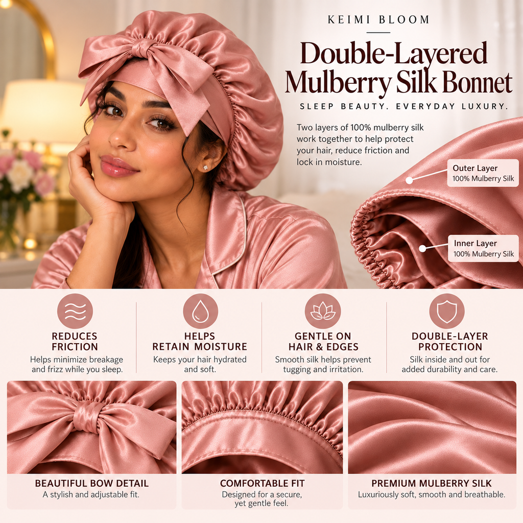 Keimi Bloom 22 Momme Double-Layer Silk Elastic-Band Bonnet