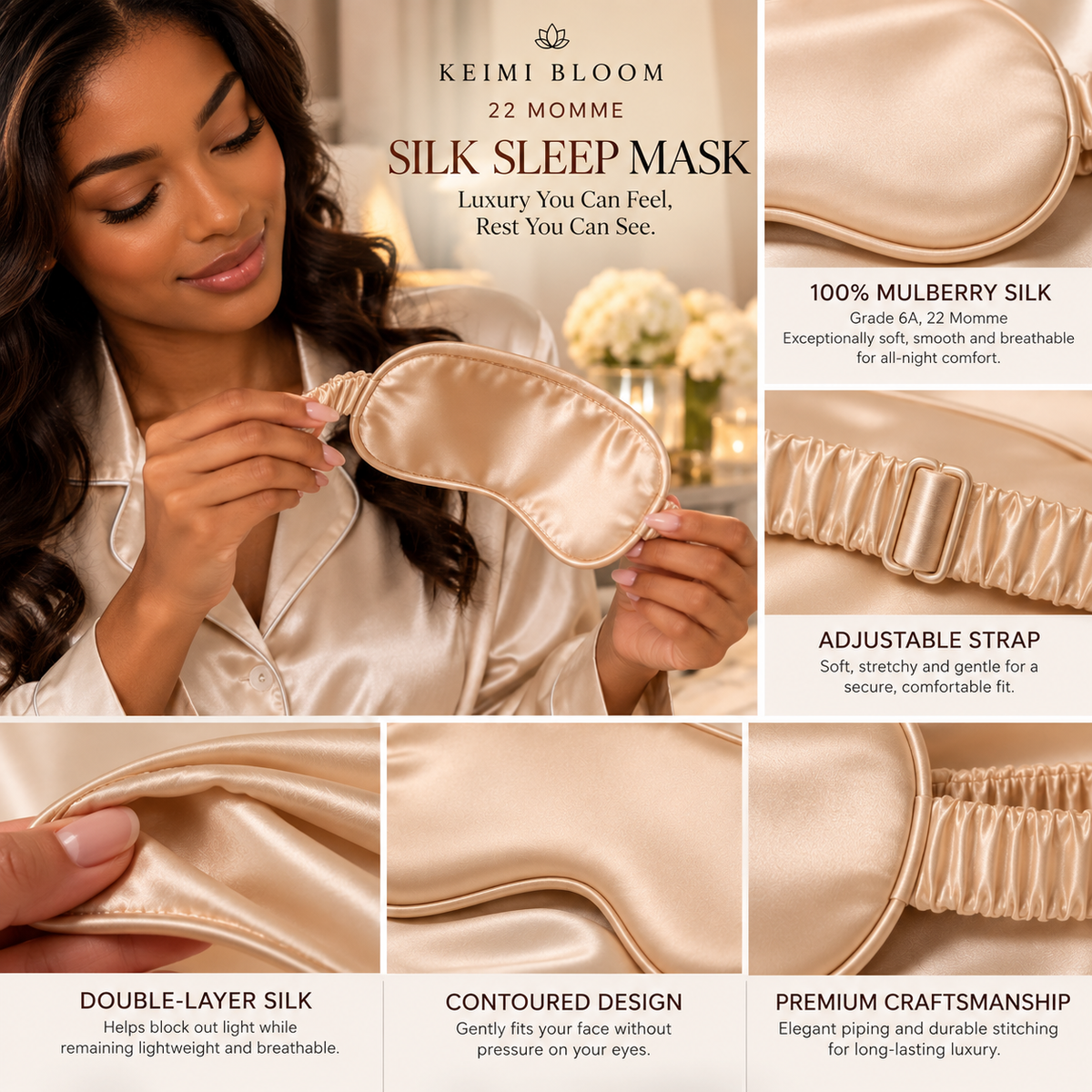 Keimi Bloom 22 Momme Silk Sleep Mask