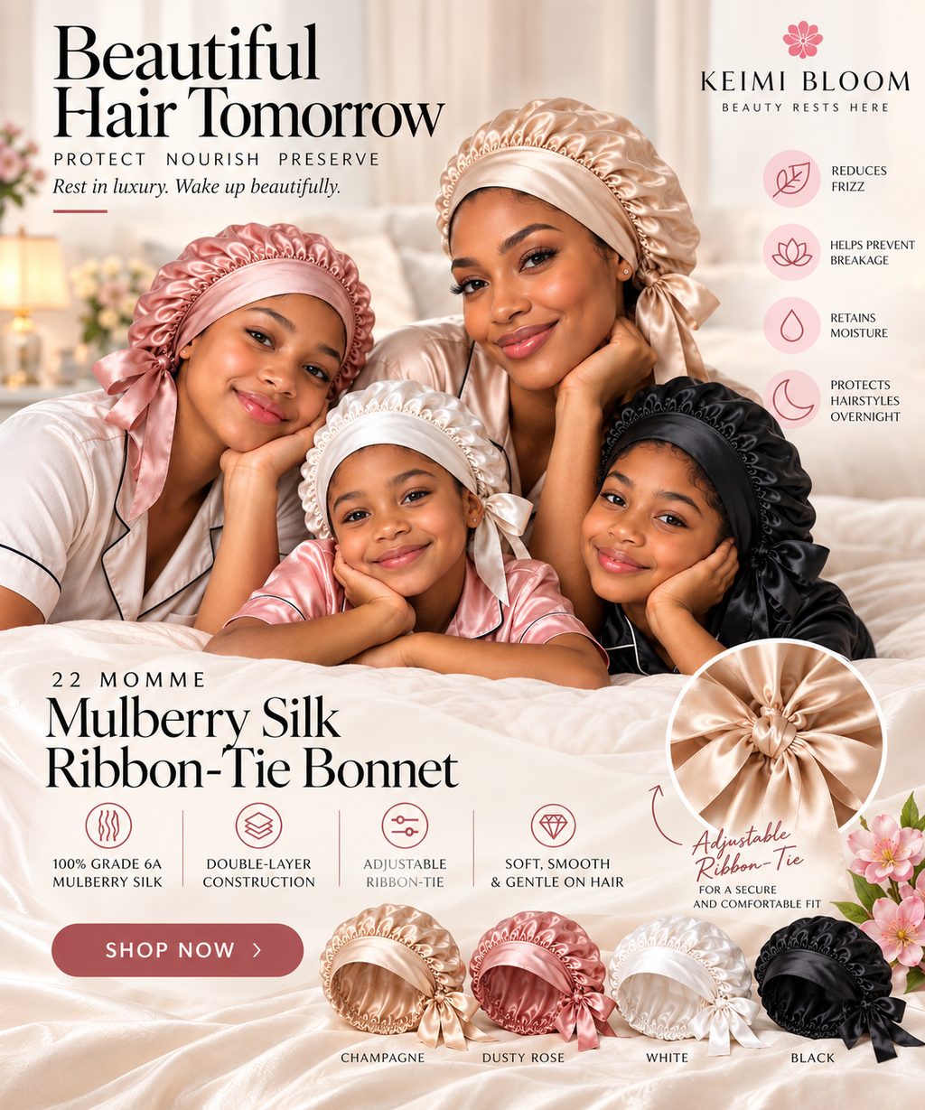 Keimi Bloom 22 Momme Mulberry Silk Ribbon-Tie Bonnet