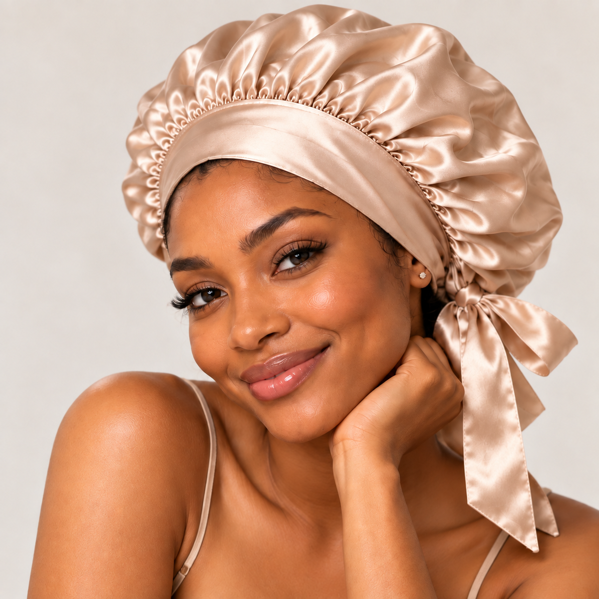 Keimi Bloom 22 Momme Mulberry Silk Ribbon-Tie Bonnet
